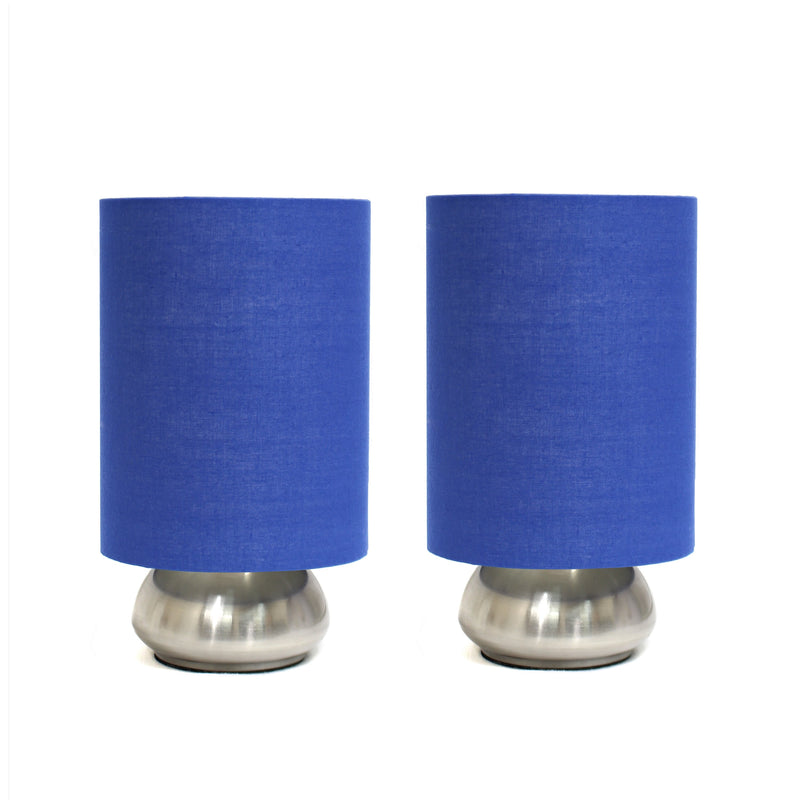 Simple Designs Gemini 2 Pack Mini Touch Lamp with Brushed Nickel Base and Blue Fabric Shades