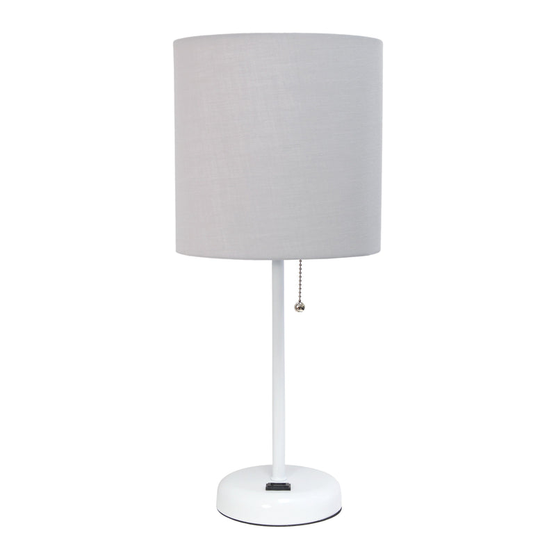 LimeLights White Stick Lamp with Charging Outlet and Fabric Shade, Gray