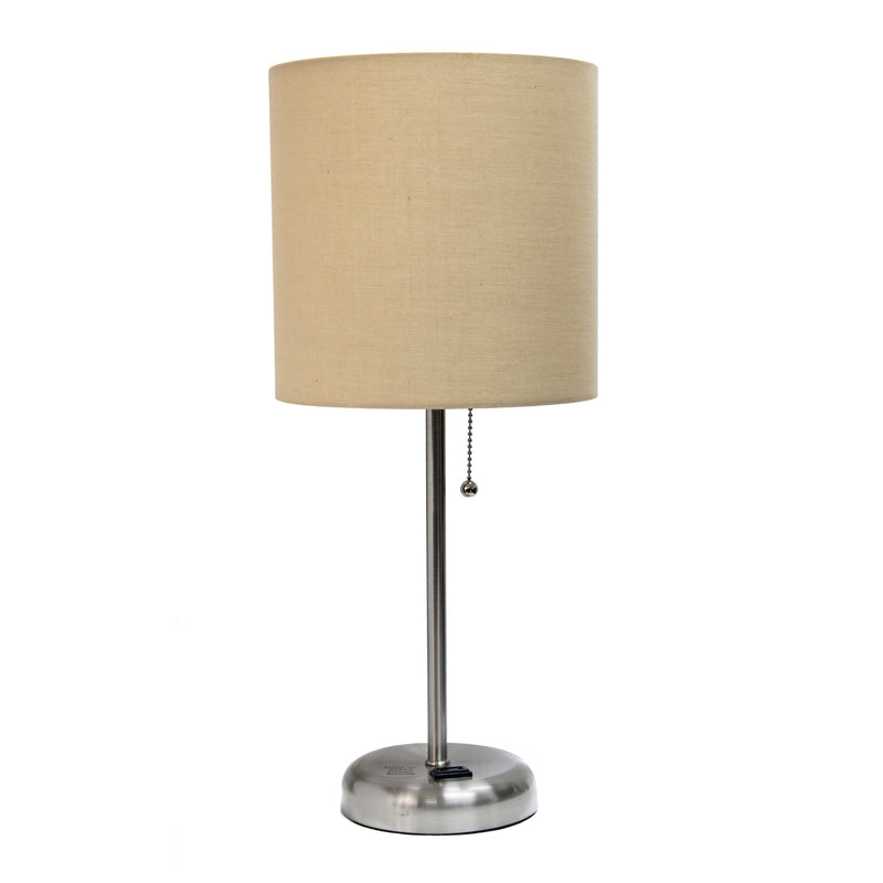 LimeLights Stick Lamp with Charging Outlet and Fabric Shade, Tan
