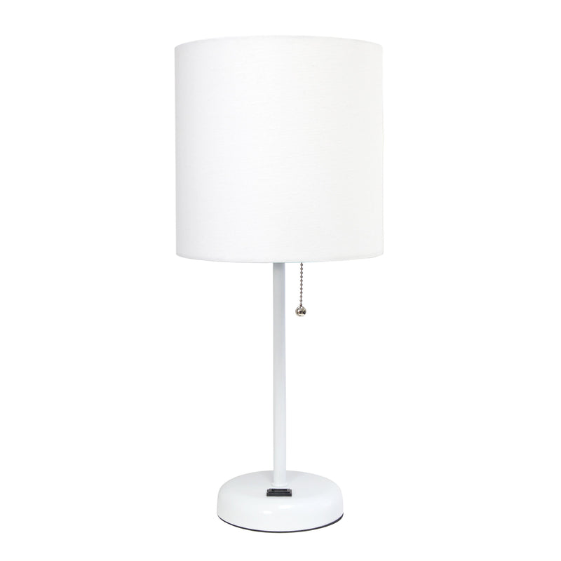 LimeLights White Stick Lamp with Charging Outlet and Fabric Shade, White