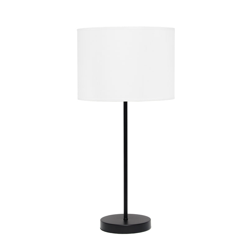 Simple Designs Black Stick Lamp with Fabric Shade, White