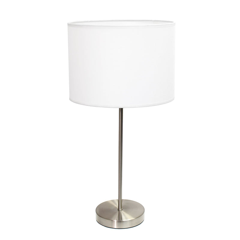 Simple Designs Brushed Nickel Stick Lamp with Fabric Shade, White