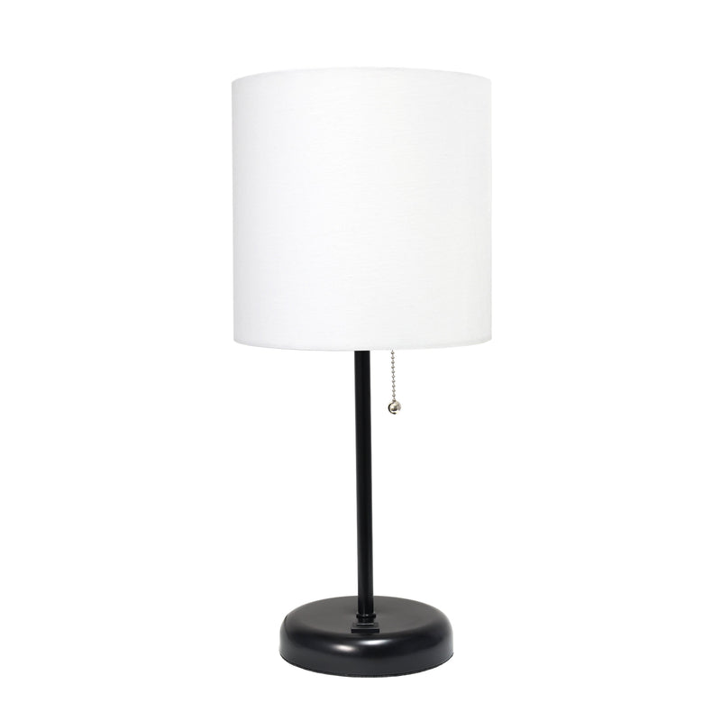 LimeLights Black Stick Lamp with USB charging port and Fabric Shade, White