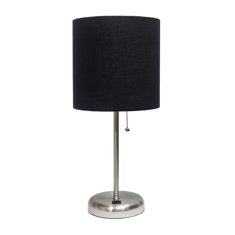 LimeLights Stick Lamp with USB charging port and Fabric Shade, Black