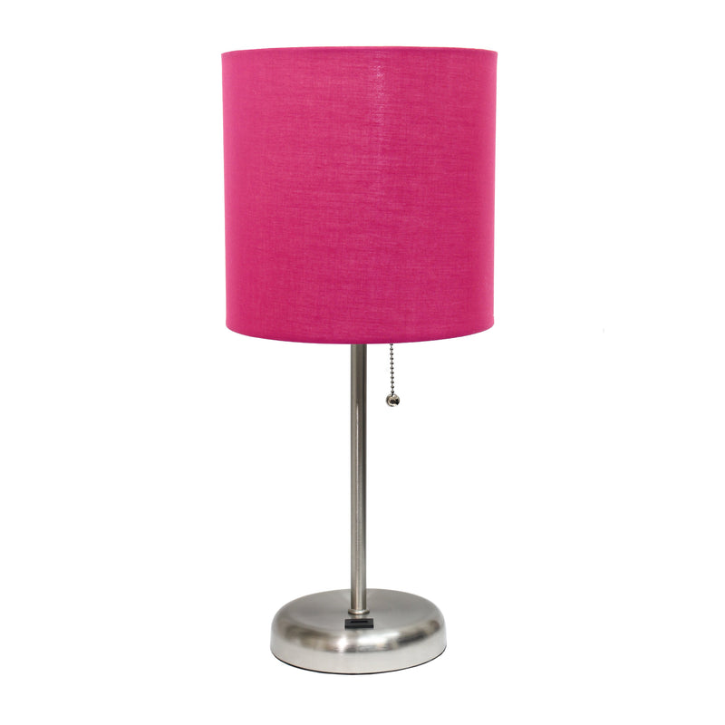LimeLights Stick Lamp with USB charging port and Fabric Shade, Pink