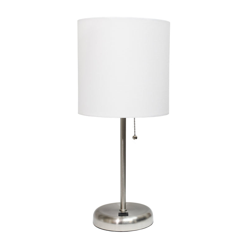 LimeLights Stick Lamp with USB charging port and Fabric Shade, White