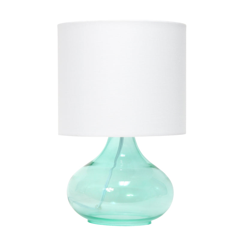 Simple Designs Glass Raindrop Table Lamp with Fabric Shade, Aqua with White Shade