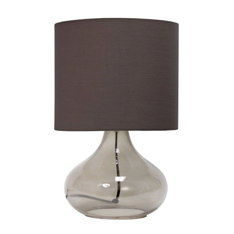 Simple Designs Glass Raindrop Table Lamp with Fabric Shade, Smoke Gray with Gray Shade