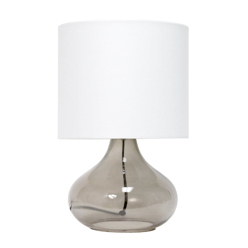 Simple Designs Glass Raindrop Table Lamp with Fabric Shade, Smoke Gray with White Shade