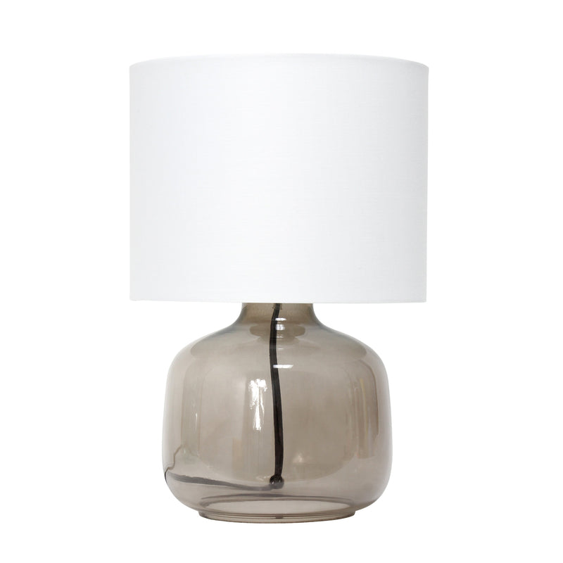 Simple Designs  Glass Table Lamp with Fabric Shade, Smoke with White Shade
