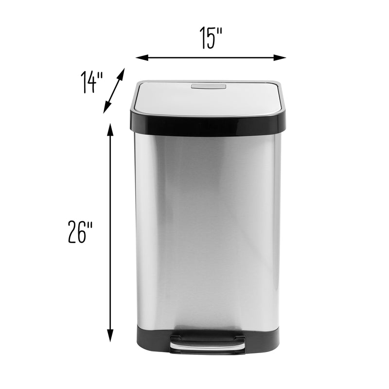 HONEY-CAN-DO 50L Large Stainless Steel Step Trash Can with Lid