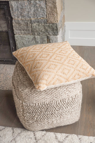 Handwoven Textured Taupe Pouf