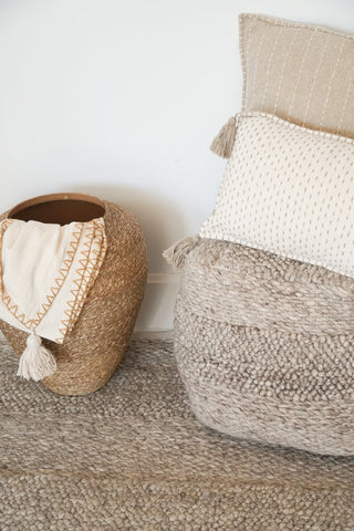 Handwoven Textured Taupe Pouf