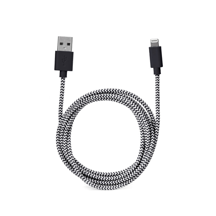 iPhone Lightning Black Cotton Braided Charging Cable, Black