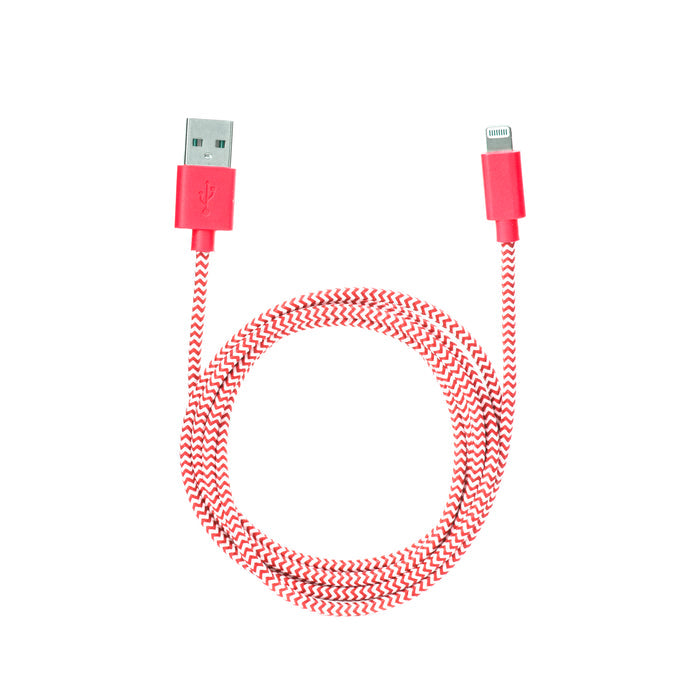 iPhone Lightning Black Cotton Braided Charging Cable, Red