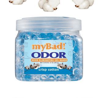 my Bad! Odor Eliminator Gel Beads 12 oz - Crisp Cotton, Air Freshener - Eliminates Odors in Bathroom, Pet Area, Closets