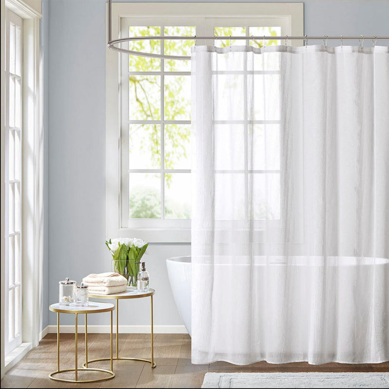 Home Outfitters White  Clip Shower Curtain 72"W x 72"L, Shower Curtain for Bathrooms, Shabby Chic