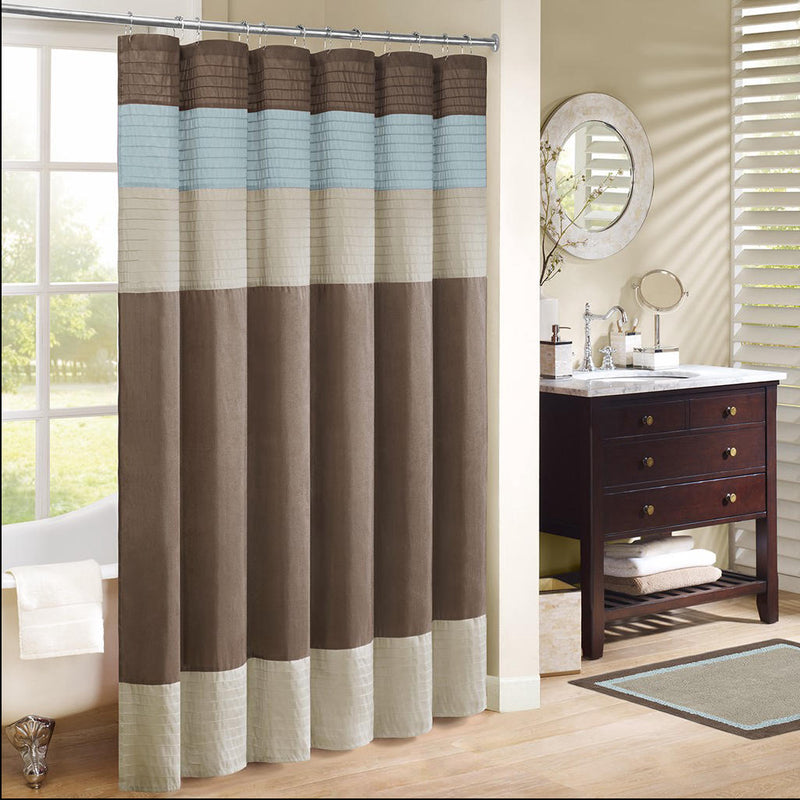 Home Outfitters Blue Faux Silk Shower Curtain 72x72", Shower Curtain for Bathrooms, Transitional