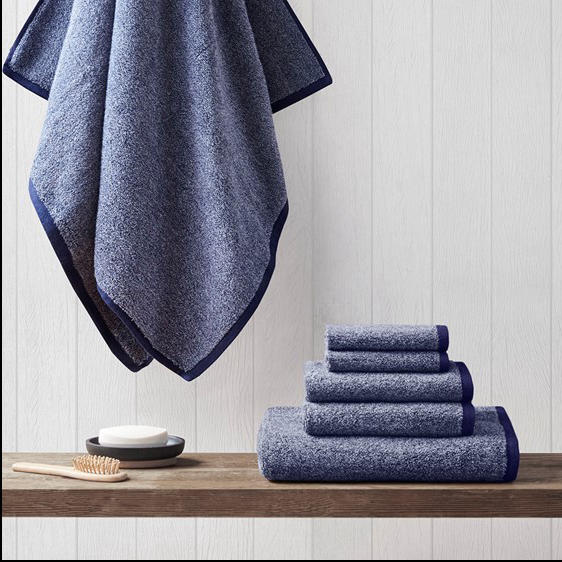 Home Outfitters Blue 100% Cotton Dobby Yarn Dyed 6pcs Bath Towel Set , Absorbent, Bathroom Spa Towel, Modern/Contemporary