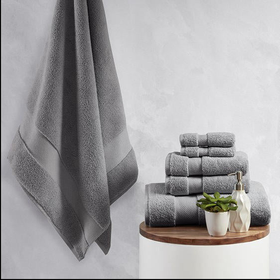 Home Outfitters Charcoal 100% Cotton 6 Piece Bath Towel Set , Absorbent, Bathroom Spa Towel, Glam/Luxury