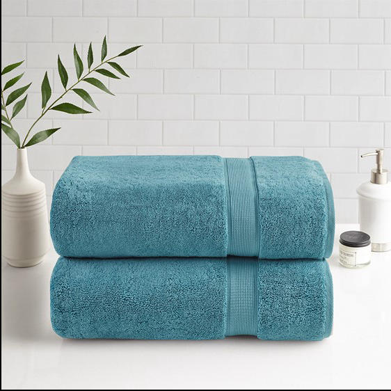 Home Outfitters Aqua 100% Cotton Bath Sheet Set , Absorbent, Bathroom Spa Towel, Transitional