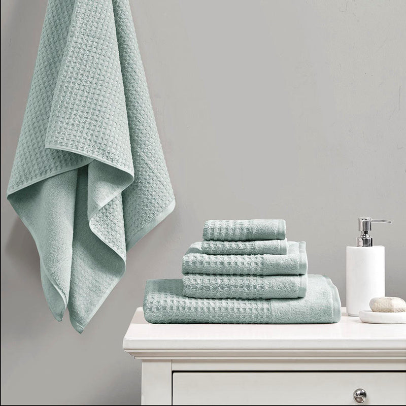 Home Outfitters Aqua 100% Cotton 6pcs Bath Towel Set , Absorbent, Bathroom Spa Towel, Modern/Contemporary