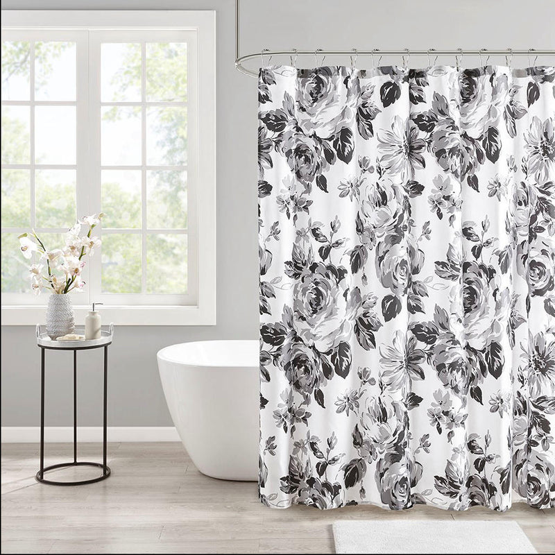 Home Outfitters Black/White  Printed Shower Curtain 72"W x 72"L, Shower Curtain for Bathrooms, Shabby Chic
