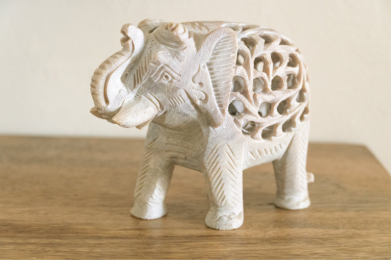 Marble Hand Carved Elephant - Medium