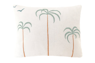 Palm Tree + Birds Embroidered Cotton Pillow