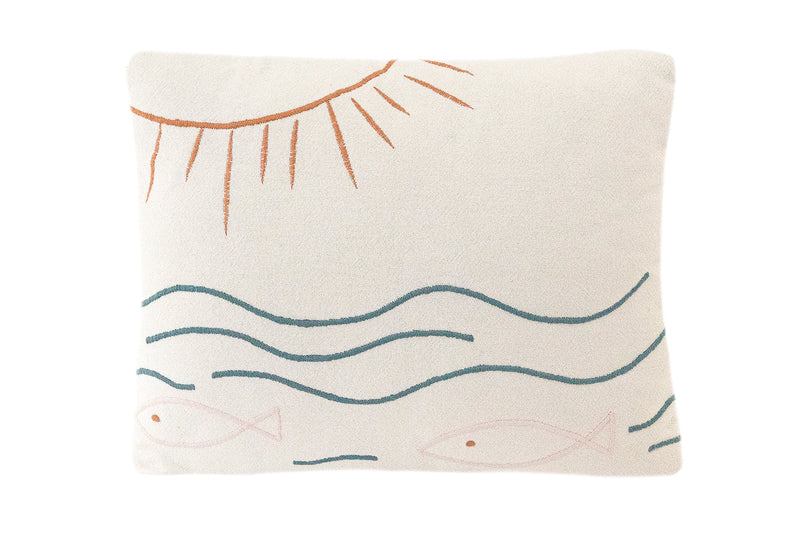 Ocean Embroidered Cotton Pillow