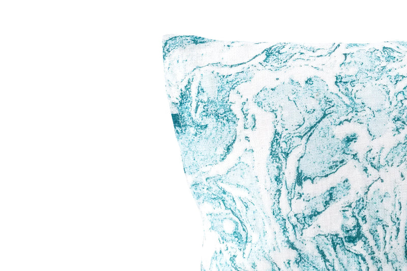 Turquoise Marbled Linen Pillow