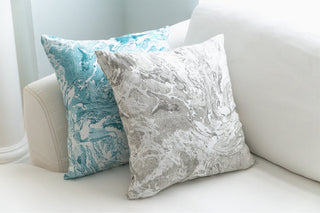 Turquoise Marbled Linen Pillow