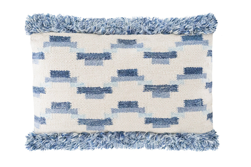 Indigo Blue Geometric Pillow with Fringe