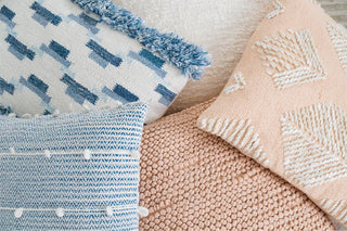Indigo Blue Geometric Pillow with Fringe