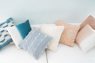 Indigo Blue Geometric Pillow with Fringe