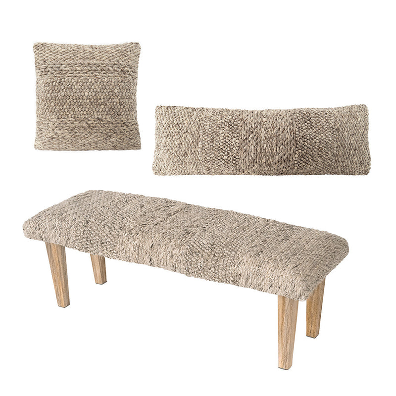 Handwoven Textured Taupe Bench