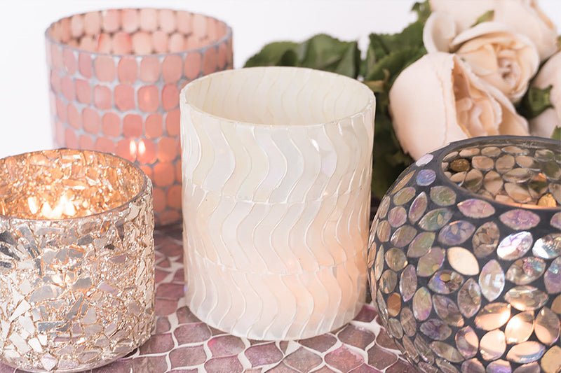 Wavy Pearl Mosaic Votive + Vase