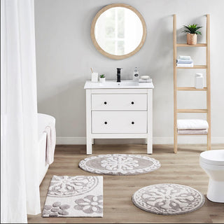 Madison Park Taupe 100% Cotton Medallion Tufted Rug 20x30", Absorbent Bathroom Floor Mat, Global Inspired
