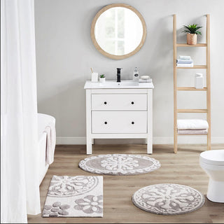 Madison Park Taupe 100% Cotton Medallion Tufted Rug, Absorbent Bathroom Floor Mat, Global Inspired
