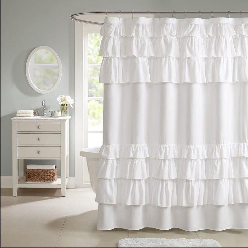 Home Outfitters White  Shower Curtain 72x72", Shower Curtain for Bathrooms, Cottage/Country
