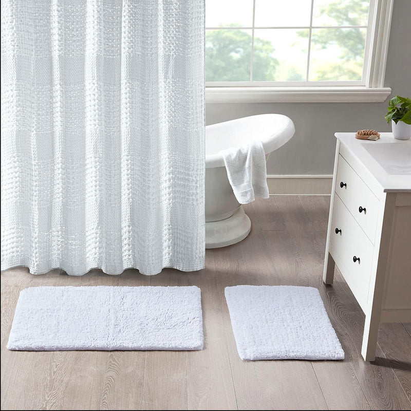 Home Outfitters White 100% Cotton Solid Tufted Bath Rug Set 17x24"/21x34", Absorbent Bathroom Floor Mat, Casual