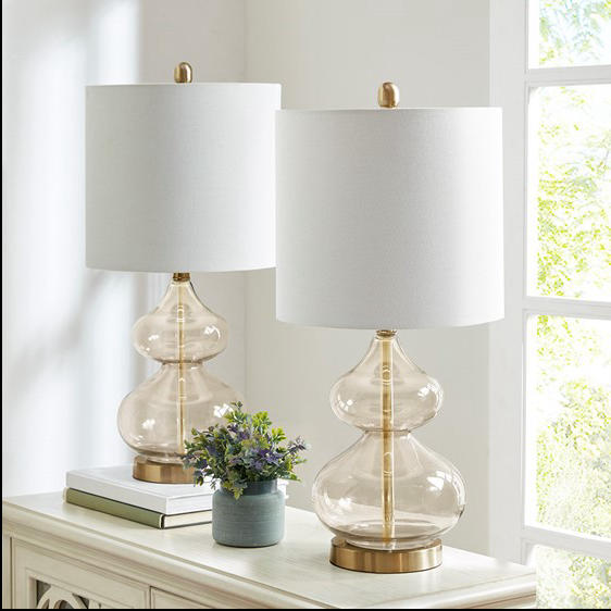 Home Outfitters Gold Table Lamp Set of 2 , Great for Bedroom, Living Room, Casual