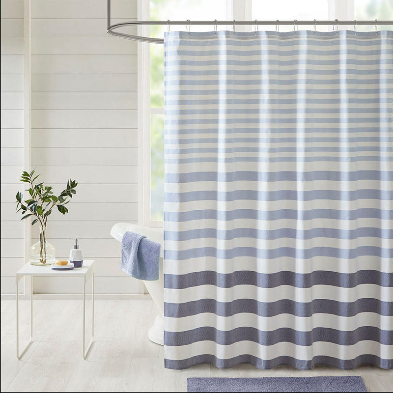 Home Outfitters Navy  Blended Yarn Dye Woven Shower Curtain 72"W x 72"L, Shower Curtain for Bathrooms, Casual