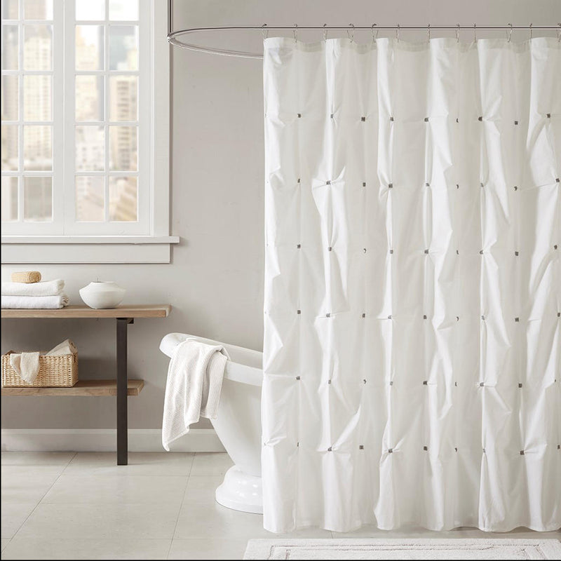 Home Outfitters White 100% Cotton Shower Curtain 72x72", Shower Curtain for Bathrooms, Casual