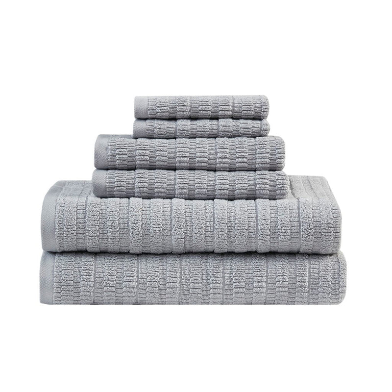 Home Outfitters Grey 100% Cotton Textured 6PC Bath Towel Set , Absorbent, Bathroom Spa Towel, Casual