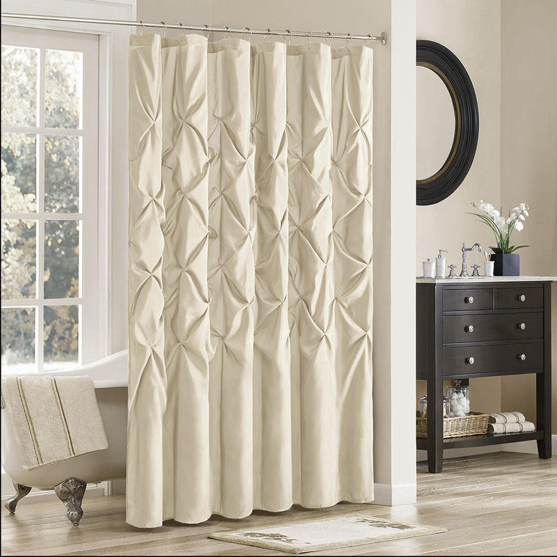 Home Outfitters Ivory Faux Silk Shower Curtain 72x72", Shower Curtain for Bathrooms, Transitional