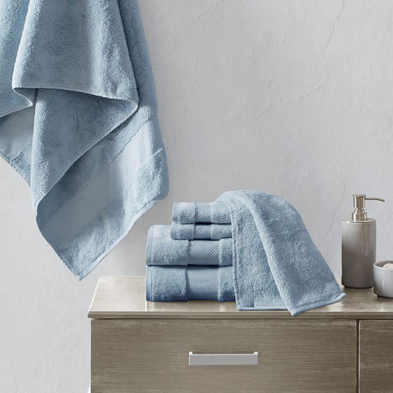 Home Outfitters Blue 100% Cotton 6pcs Bath Towel Set , Absorbent, Bathroom Spa Towel, Transitional