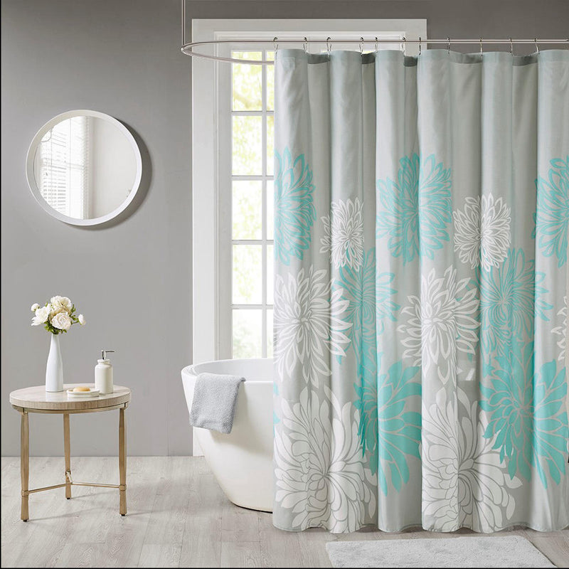 Home Outfitters Aqua  Print Floral Shower Curtain 72"W x 72"L, Shower Curtain for Bathrooms, Transitional