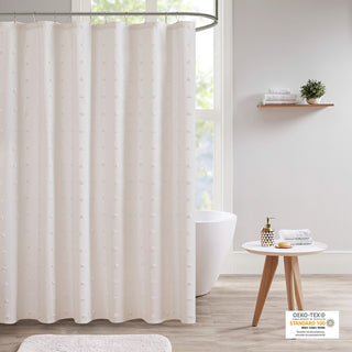 Urban Habitat Ivory 100% Cotton Jacquard Pom Pom Shower Curtain 70"W x 72"L