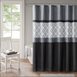 510 Design Black/Grey Microfiber Embroidery Pieced Shower Curtain 72"W x 72"L